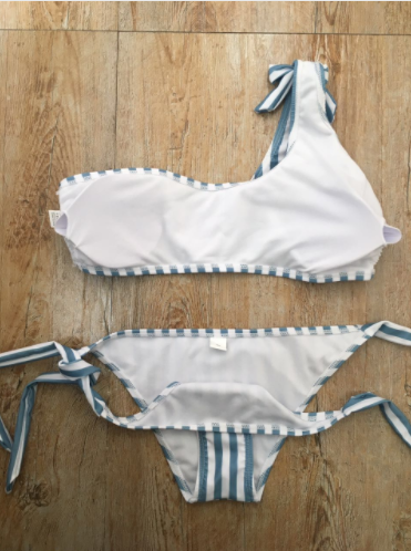 2020 New Striped Blue One-Shoulder Bikini Swimsuit