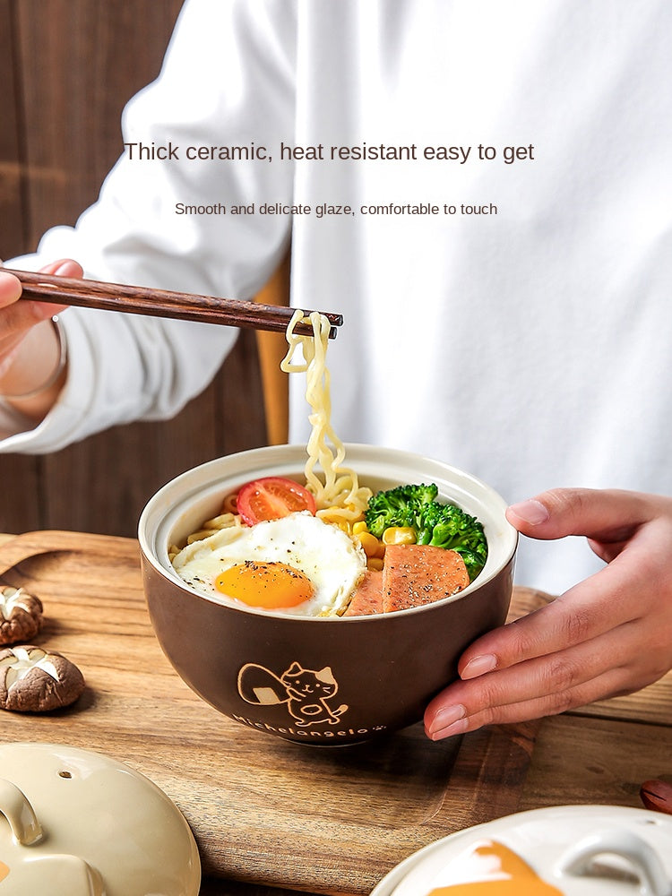 Cute Cat Ceramic Bowl for Soup, Noodles, and Salad