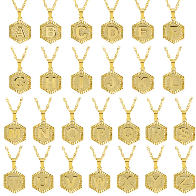 Hexagon Initial Pendant Necklace – Elegant Women's Jewelry