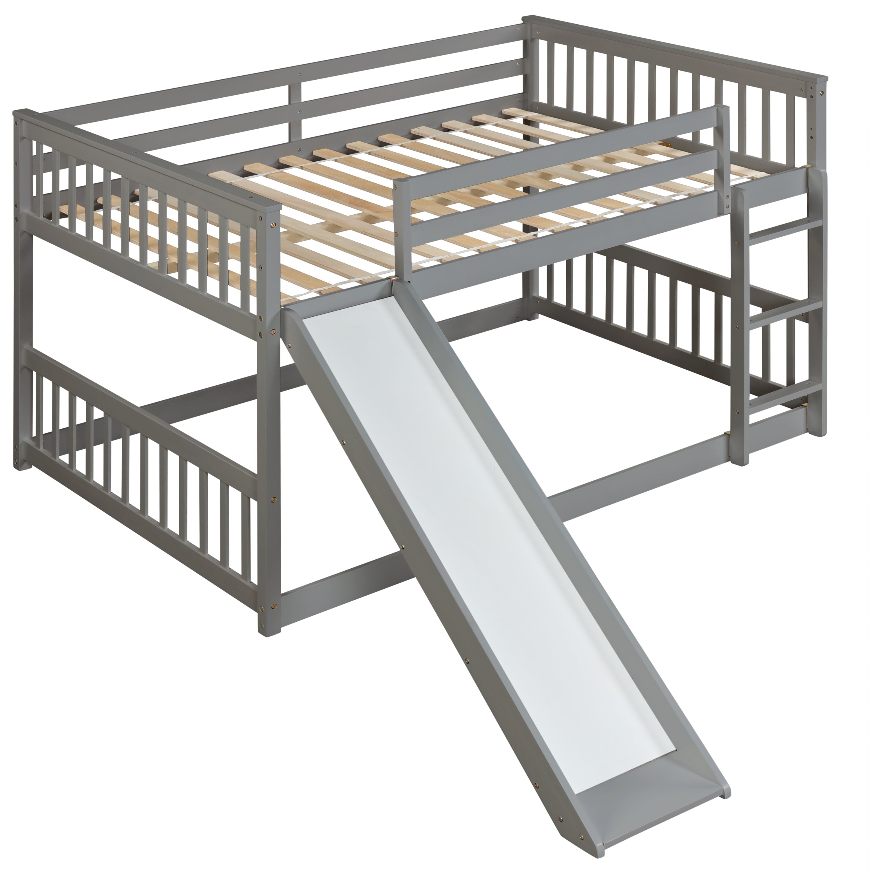Masonstine Full over Full Bunk Bed with Slide and Ladder, Grey