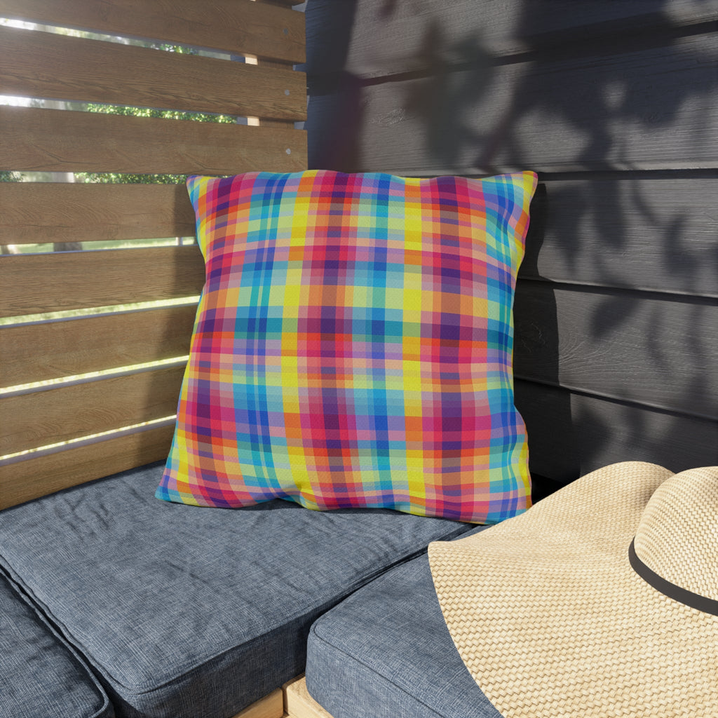 Bespattered Facade Rainbow Plaid UV-Resistant Outdoor Pillows | 4 Sizes