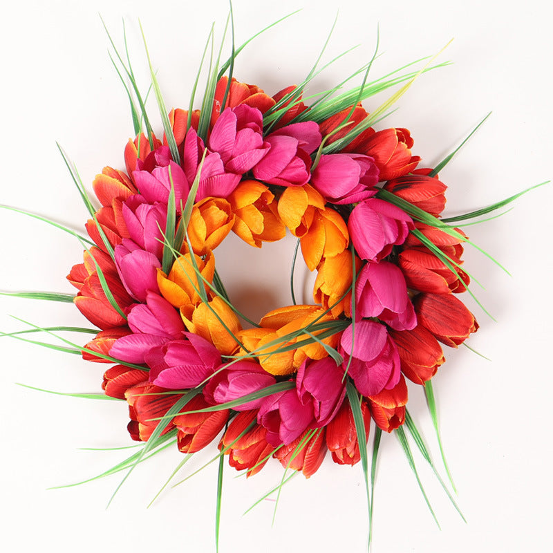 Red White and Blue Tulip Wreath for Door Decoration