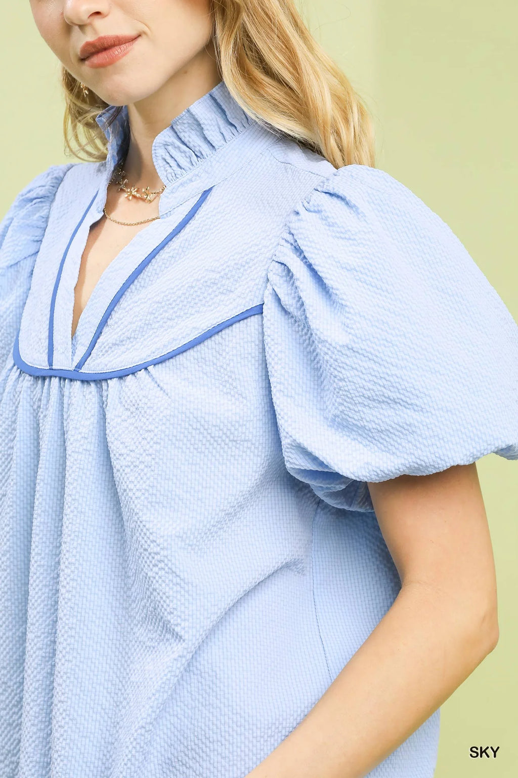 Umgee Textured Puff Sleeve Blouse