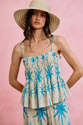SO ME Palm Tree Smocked Bodice Adjustable Cami Top