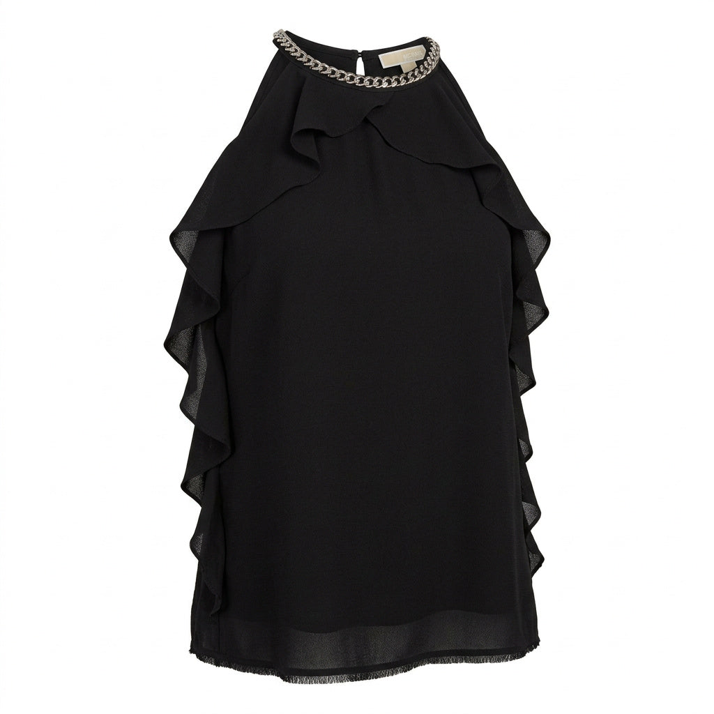 Michael Kors Ruffled Chain-Hardware Top,Size Small