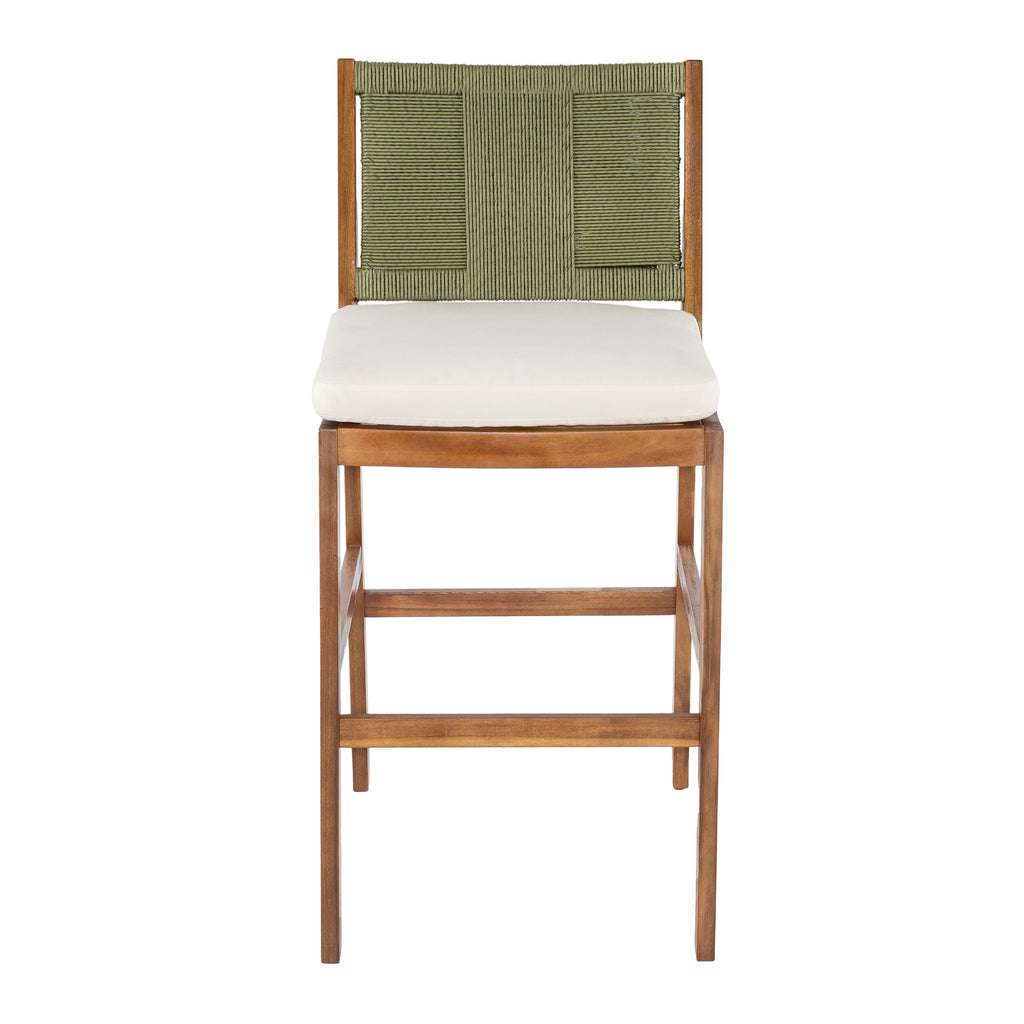 4 Pieces Arly Green Outdoor Bar Stool Solid Acacia Wood and Woven Wicker