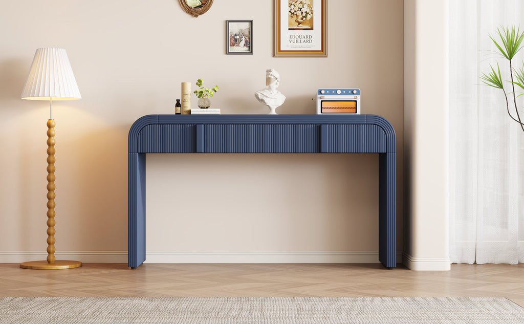 TREXM Modern Console Table with 2 Storage Drawers, Fluted Entryway Table with Rounded Silhouette for Hallway Living Room and Entryway (Navy Blue)