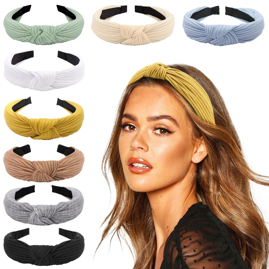 DRESHOW 8 Pack Boho Fashion Turban Headbands for Women Girls Knotted Headbands Ribbed Knitted Headbands Printed Vintage Plastic Hair Bands Hair Accessories