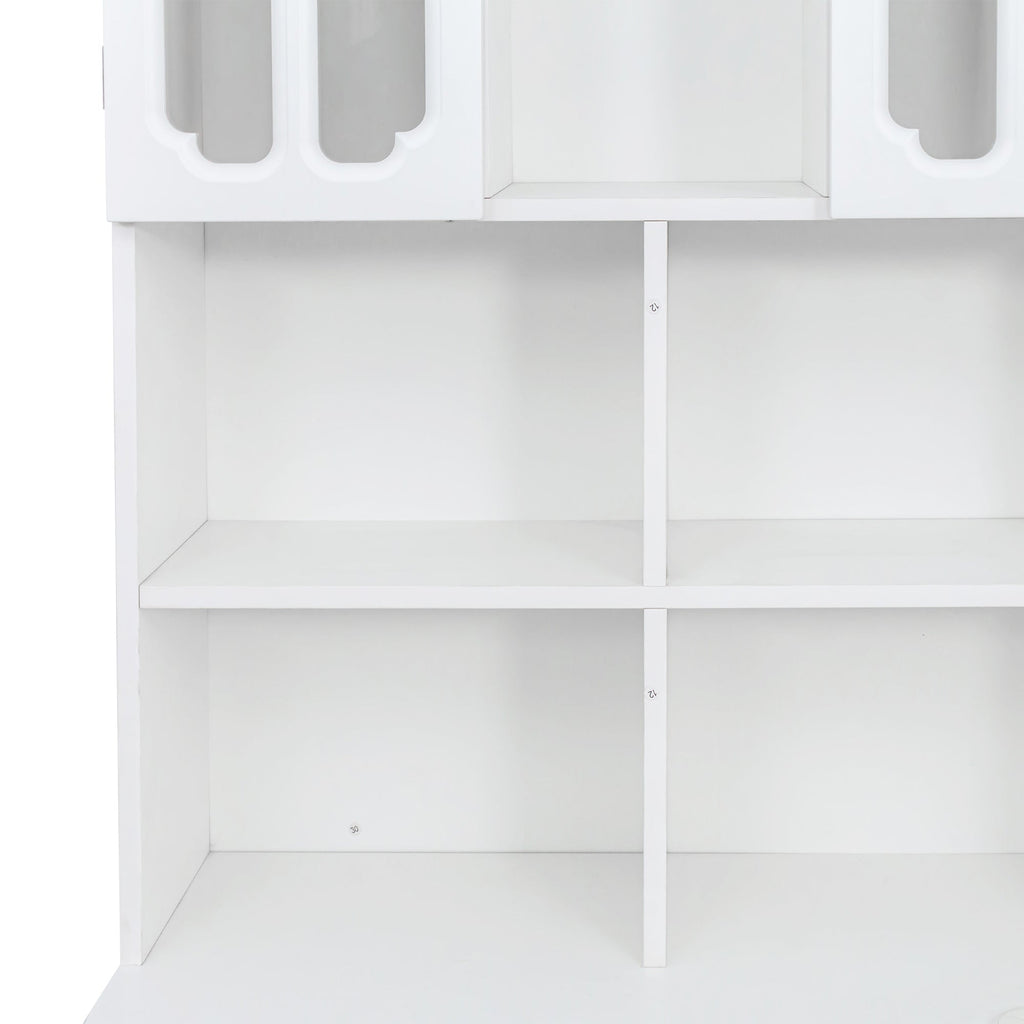 L-Shaped Corner Computer Desk  for Home Office or Study desk, Study Modern Style Table with Drawers, Bookshelf & Hutch, 2-in-1 L-Shaped Design, Large Working Space,white