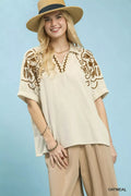 Umgee Floral Embroidered Sleeve Blouse