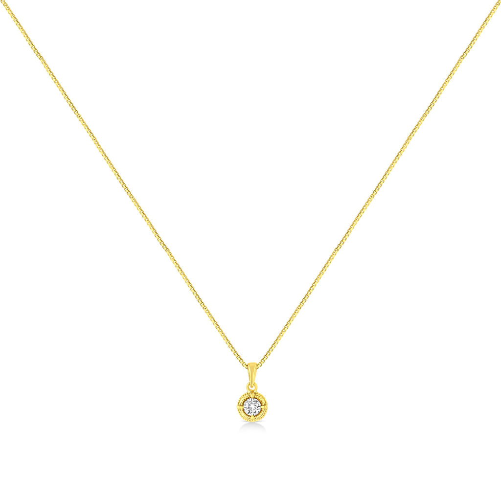 14K Yellow Gold Plated .925 Sterling Silver 1/2 Cttw Brilliant Round Cut Diamond Solitaire Milgrain 18" Pendant Necklace (K-L Color, I2-I3 Clarity)