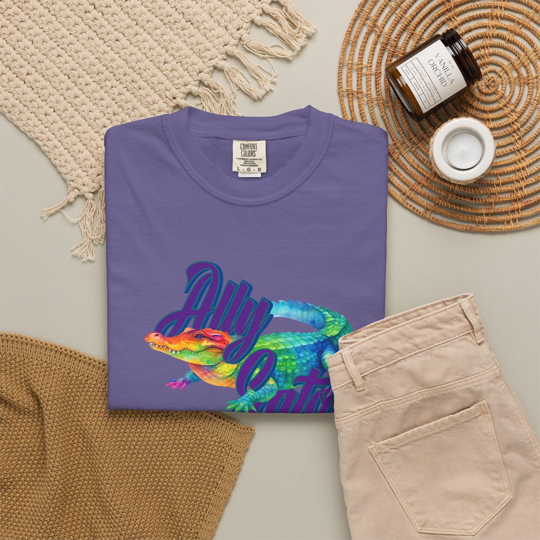 Bespattered Facade Rainbow Ally Gator Colorful LGBTQ+ Pride Premium Unisex Comfort Colors Garment Dyed 100% Cotton T-Shirt