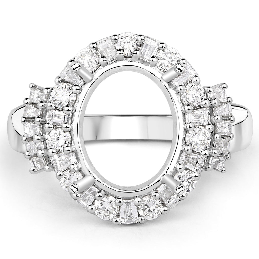 0.83 Carat Genuine White Diamond 14K White Gold Semi Mount Ring - holds 11x9mm Oval Gemstone