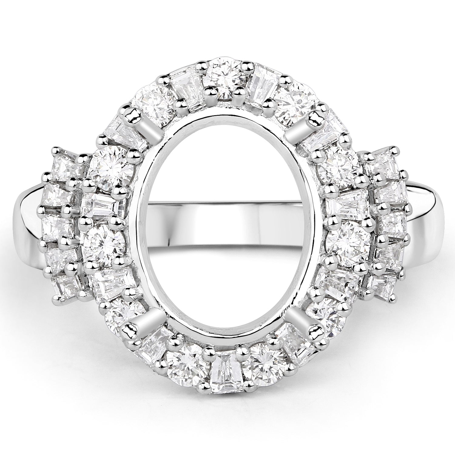 0.83 Carat Genuine White Diamond 14K White Gold Semi Mount Ring - holds 11x9mm Oval Gemstone