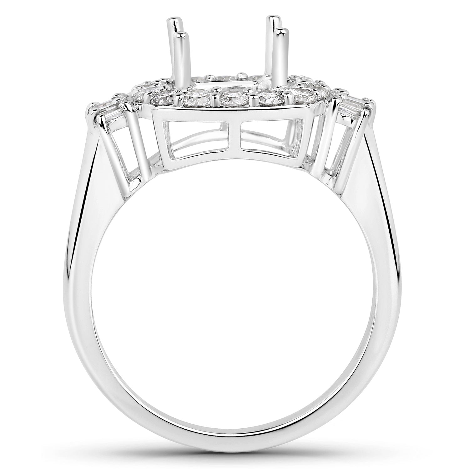 0.73 Carat Genuine White Diamond 14K White Gold Semi Mount Ring - holds 8x8mm Cushion Gemstone