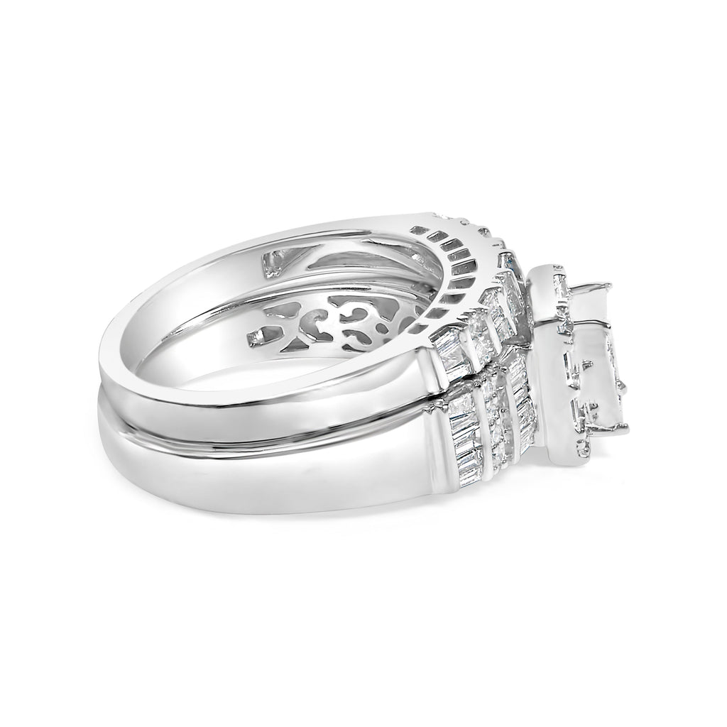 Sterling Silver 1.0 Cttw Diamond Composite Head Bridal Engagement Ring Set