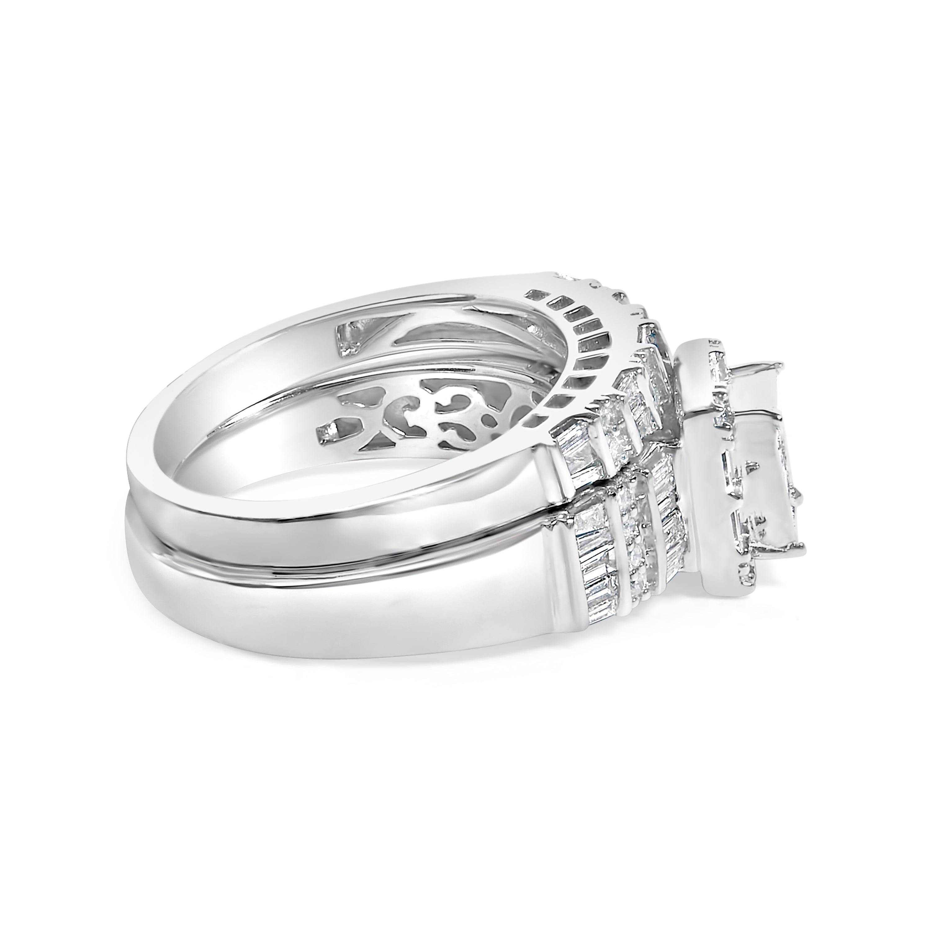 Sterling Silver 1.0 Cttw Diamond Composite Head Bridal Engagement Ring Set