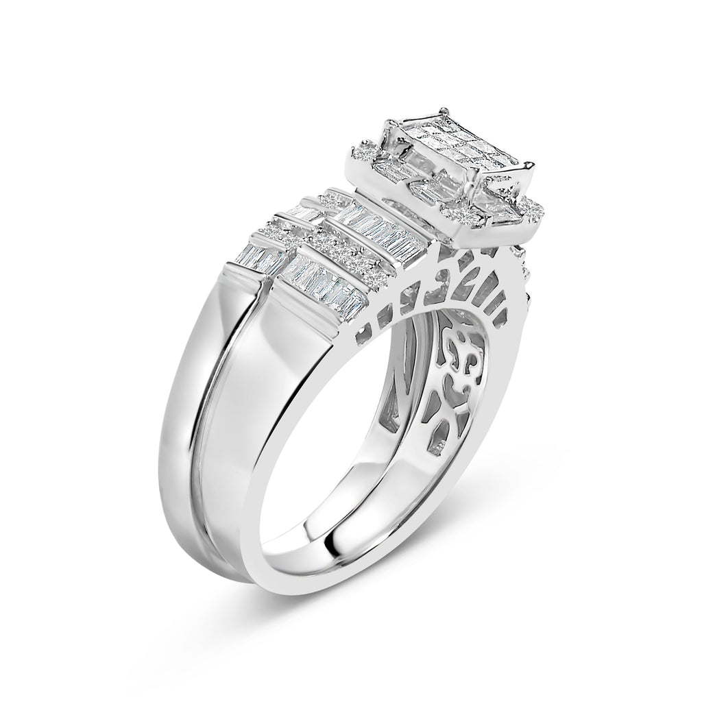 Sterling Silver 1.0 Cttw Diamond Composite Head Bridal Engagement Ring Set