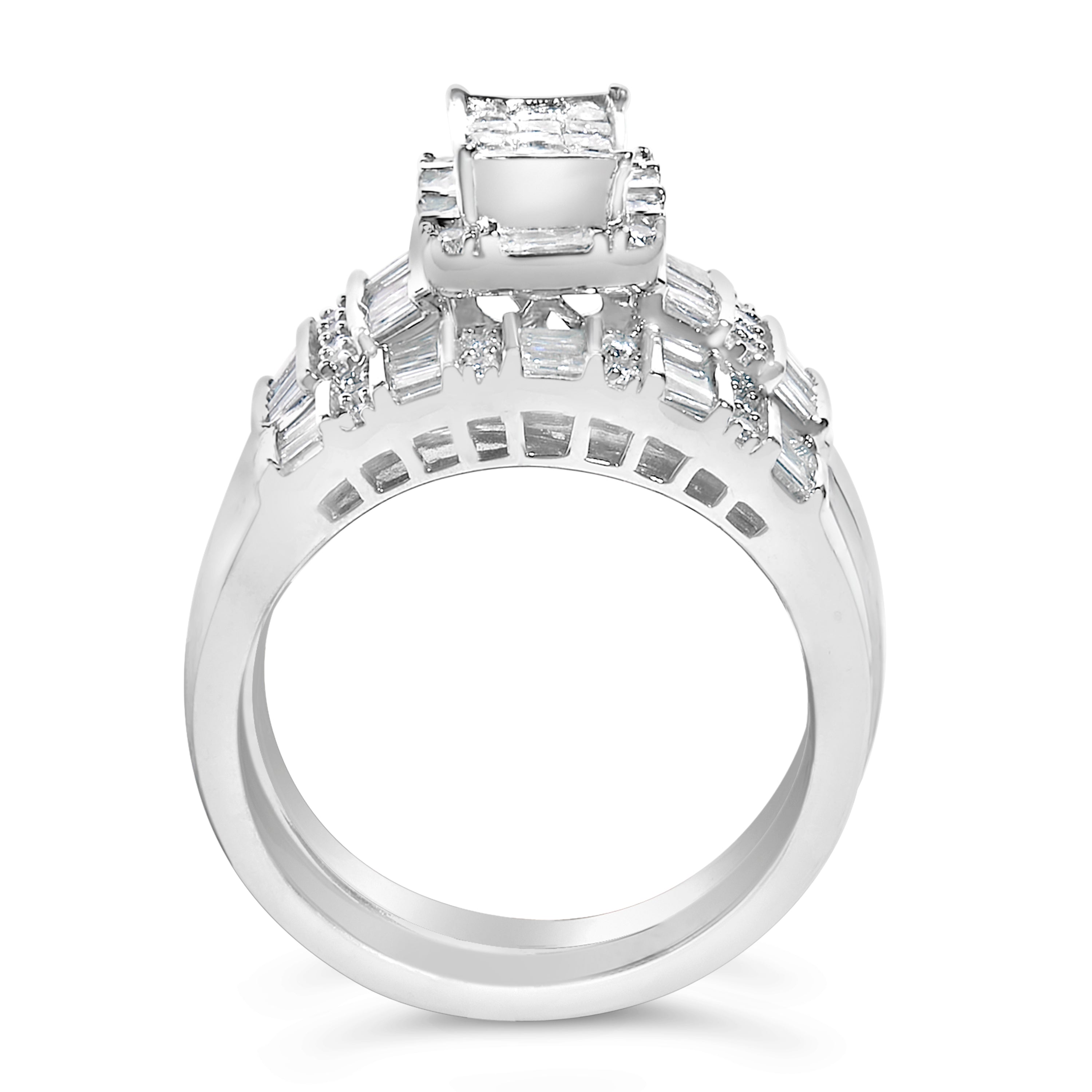 Sterling Silver 1.0 Cttw Diamond Composite Head Bridal Engagement Ring Set