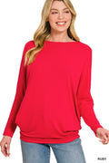 Zenana Hacci Dolman Sleeve Boat Neck Top