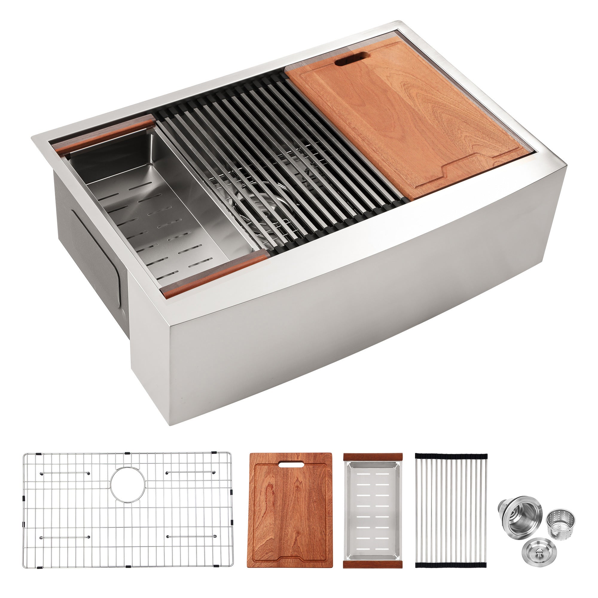 33x22x10'Farmhouse Apron Single Bowl Stainless Steel Kitchen Sink with Workstation
