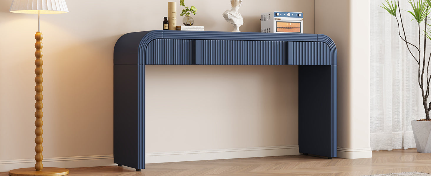 TREXM Modern Console Table with 2 Storage Drawers, Fluted Entryway Table with Rounded Silhouette for Hallway Living Room and Entryway (Navy Blue)