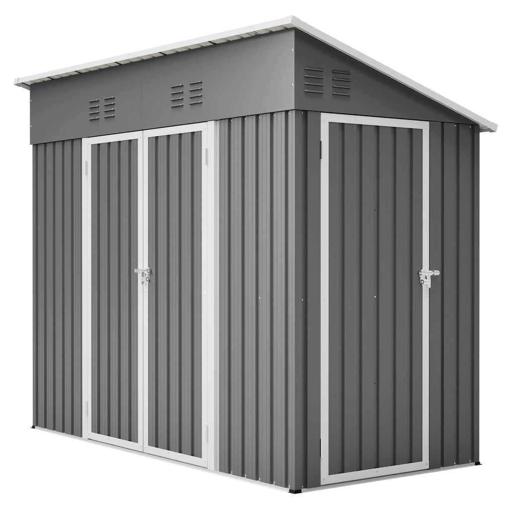 4x8 Slope-Roof Reinforced Storage Shed with Weatherproof Sloping Roof & 4 Air Vents, Heavy-Duty Sturdy Metal Frame, Left/Right Optional Door, Outdoor Tool Shed Warehouse for Garden Storage Pet House