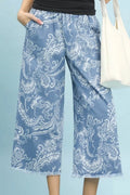 Umgee Stone Wash Wide Leg Crop Pants