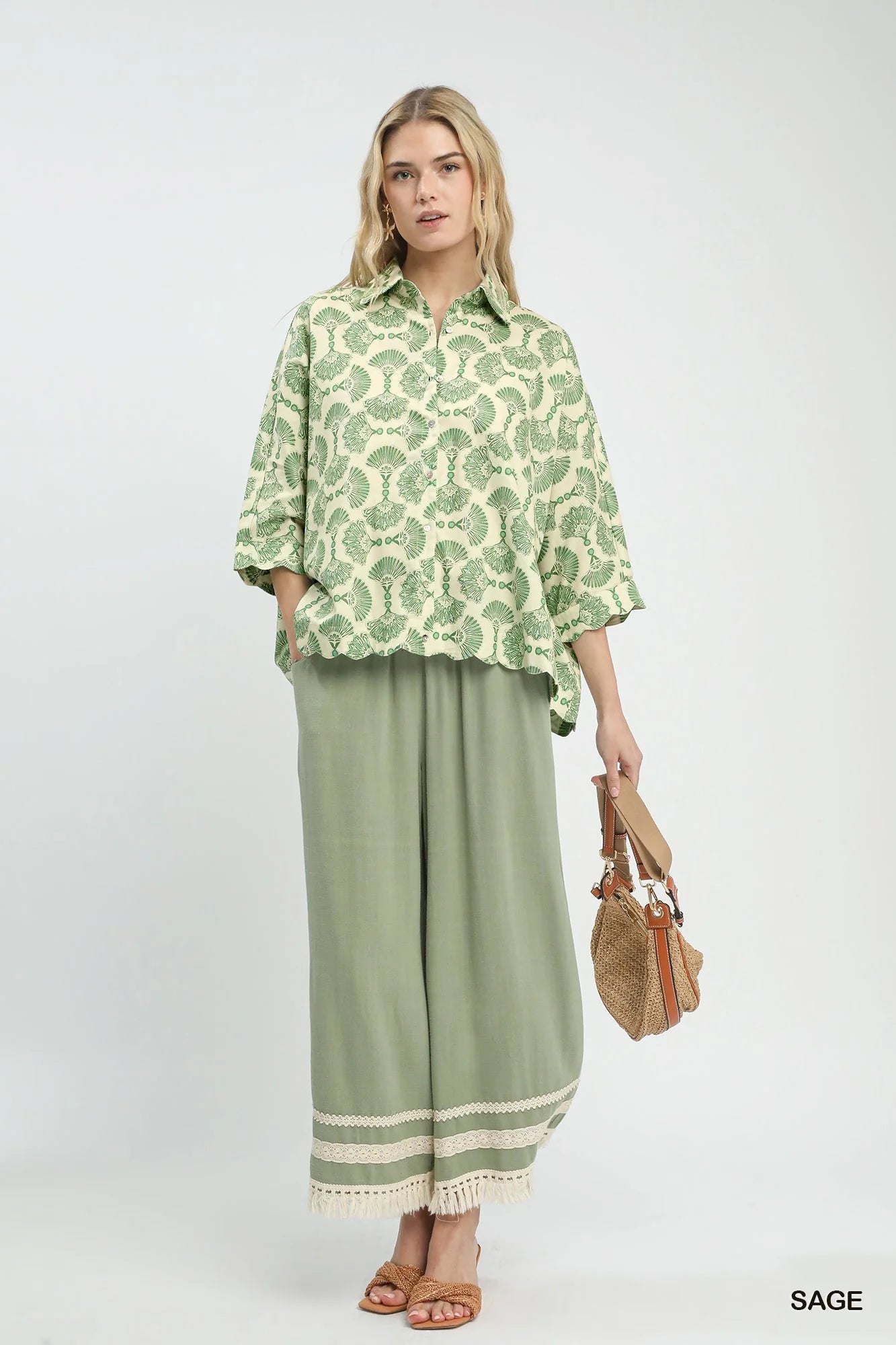 Umgee Printed Button Down Shirt