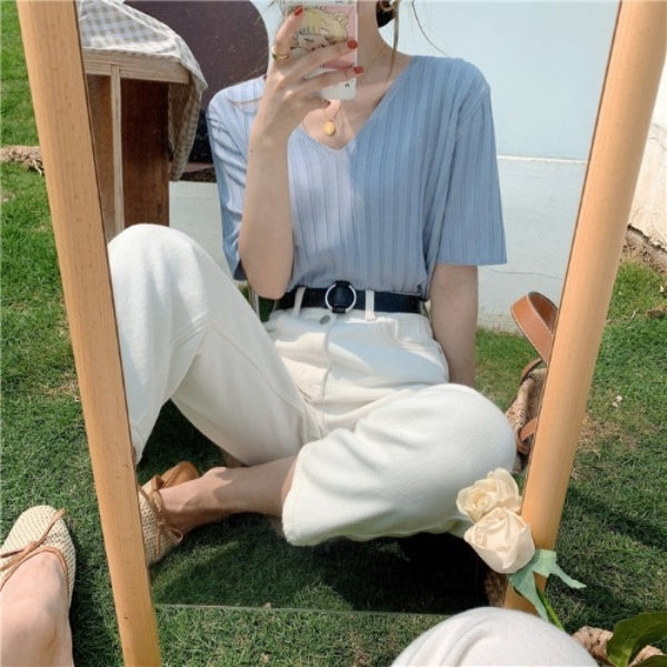 Summer Loose Fit Chicken Heart Collar Ice Silk T-Shirt