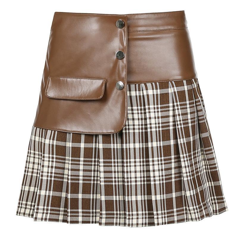 PU Leather Stitching All-Match Short Skirt for Women