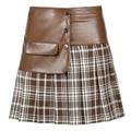 PU Leather Stitching All-Match Short Skirt for Women