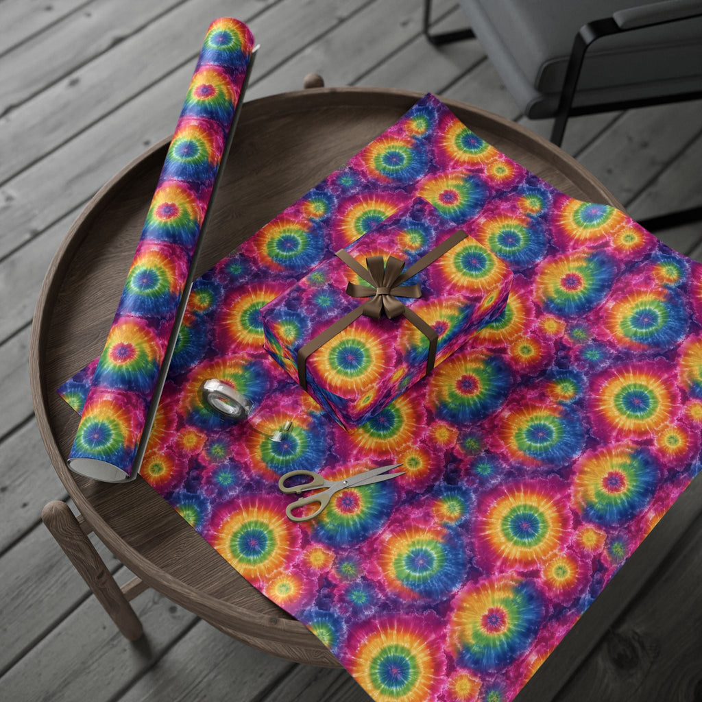 Bespattered Facade Rainbow Tie Dye Wrapping Paper | Three Sizes | Glossy or Matte