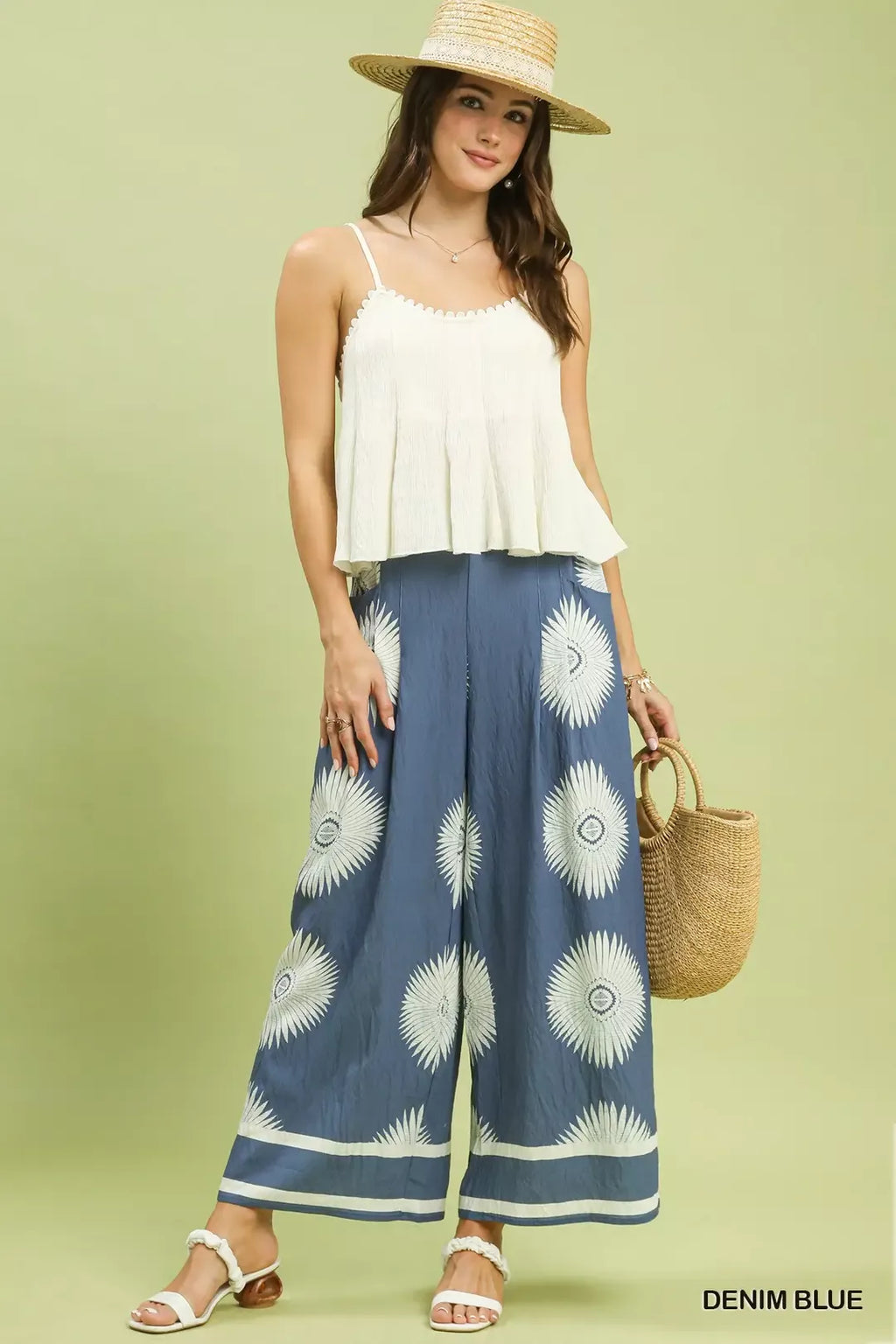 Umgee Abstract Border Print Wide Leg Pants