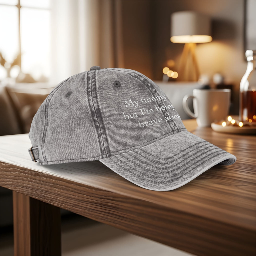 Bespattered Facade "My Tummy Hurts" White Embroidered Vintage Cap