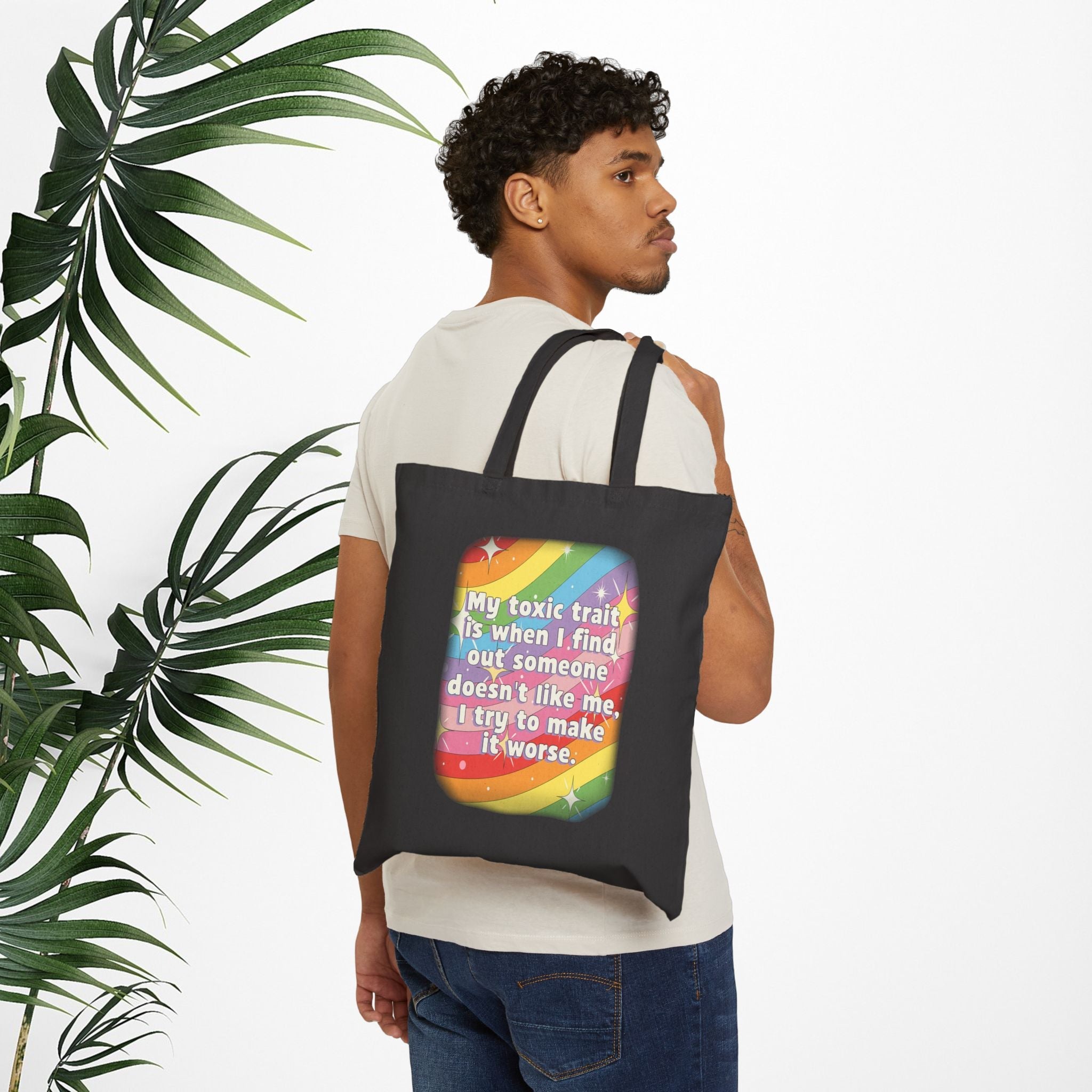 Bespattered Facade Rainbow "Toxic Trait" Canvas Tote Bag Reusable Carryall