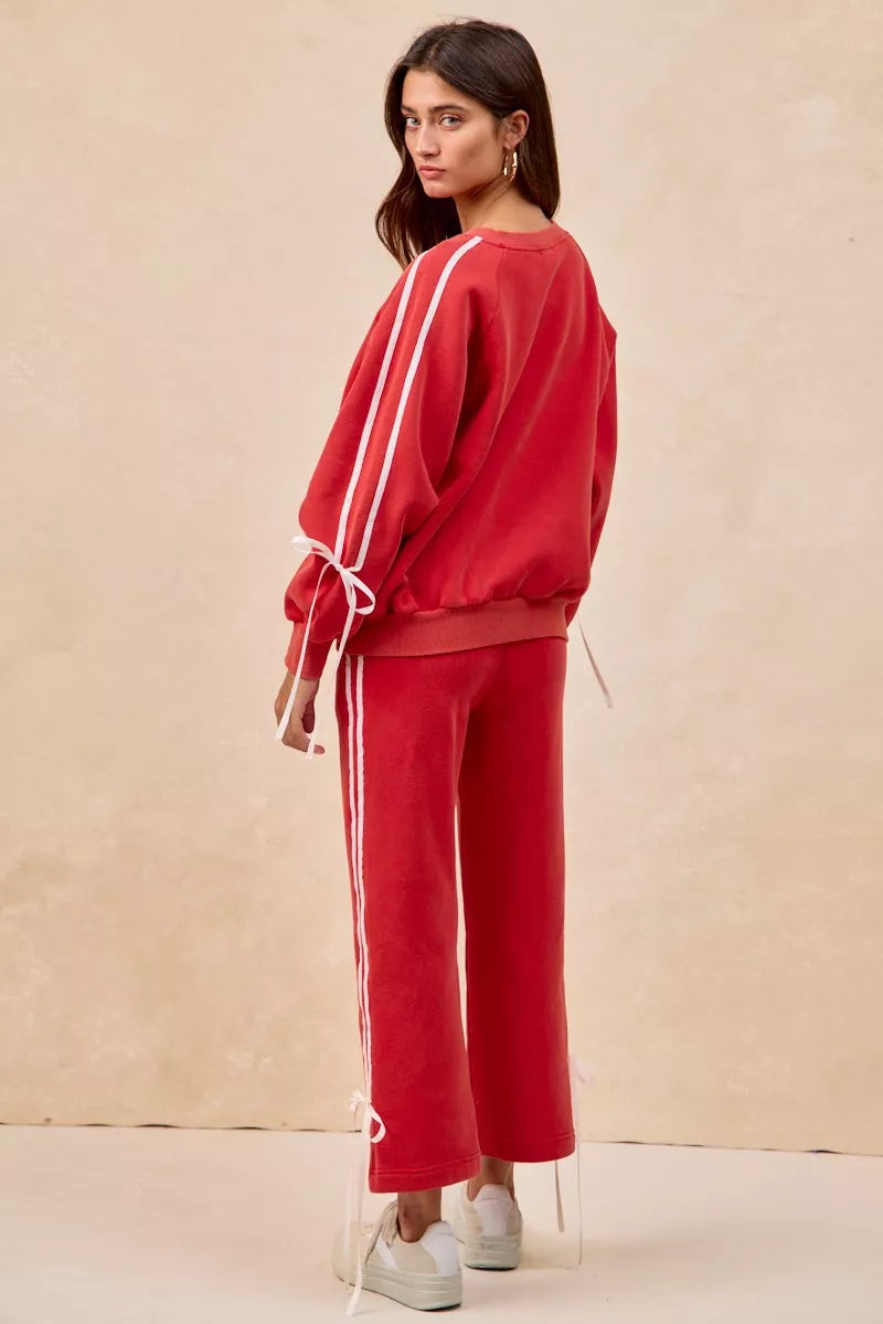 BiBi Side Lined Bow Details Fleece Sweatpants