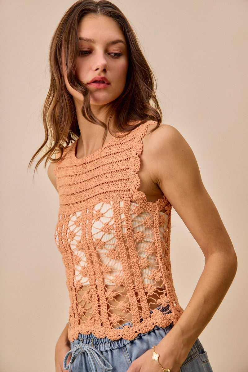 SO ME Crochet Knitted Lace Sweater Tank Top