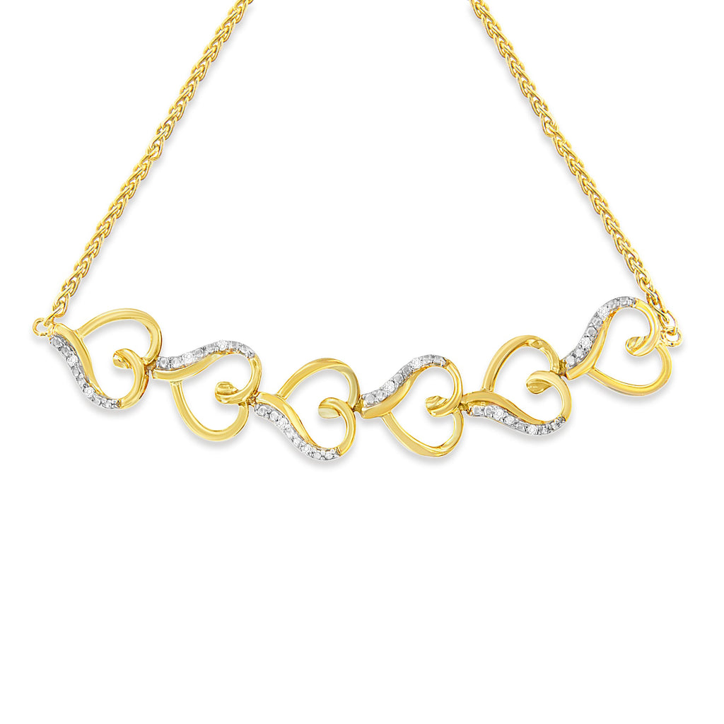 14K Yellow Gold Plated .925 Sterling Silver Diamond Accent Heart Link Bolo Bracelet