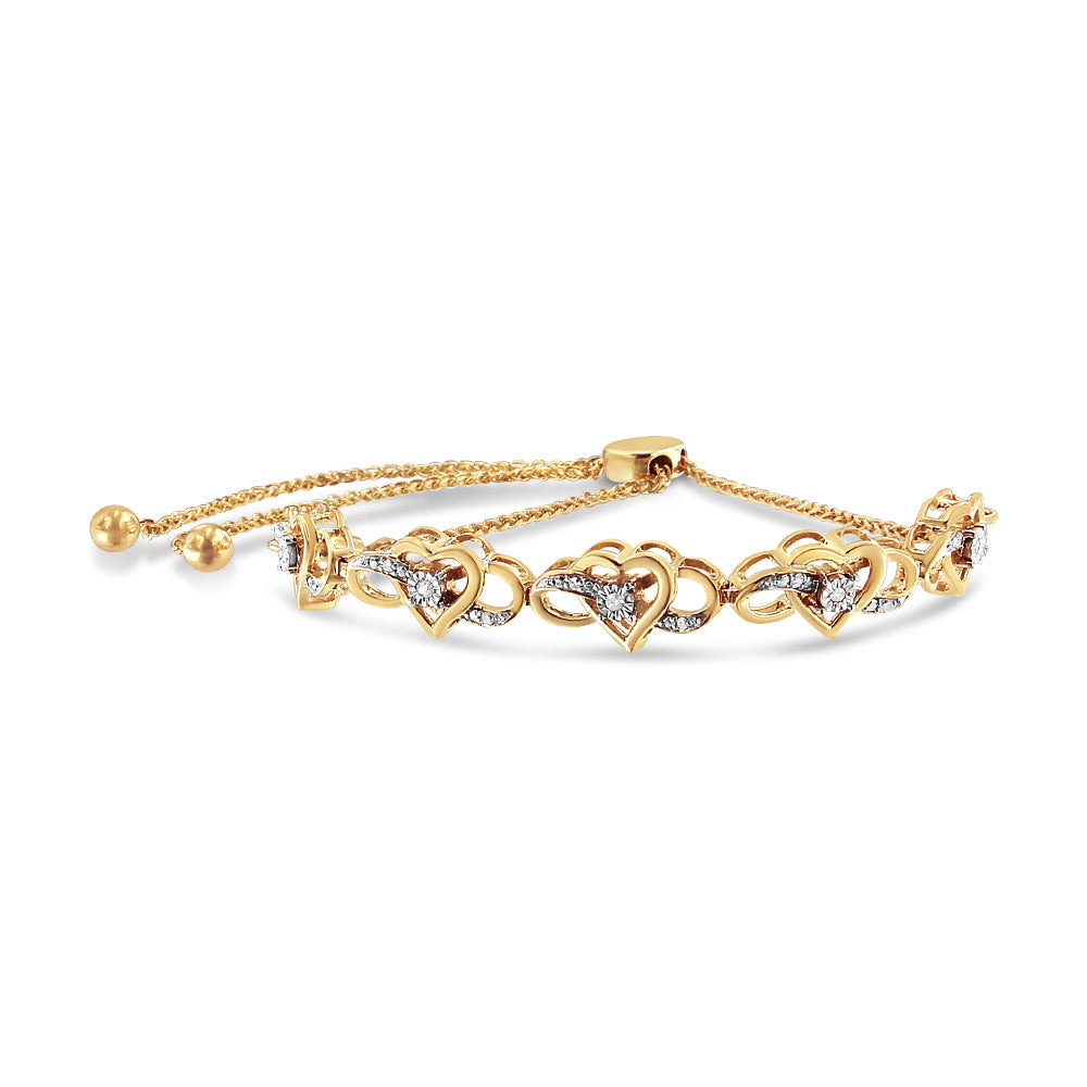 14K Yellow Gold Plated .925 Sterling Silver 1/10 Cttw Diamond Infinity Heart Shaped 4â€-10â€ Adjustable Bolo Bracelet (H-I Color, I2-I3 Clarity)