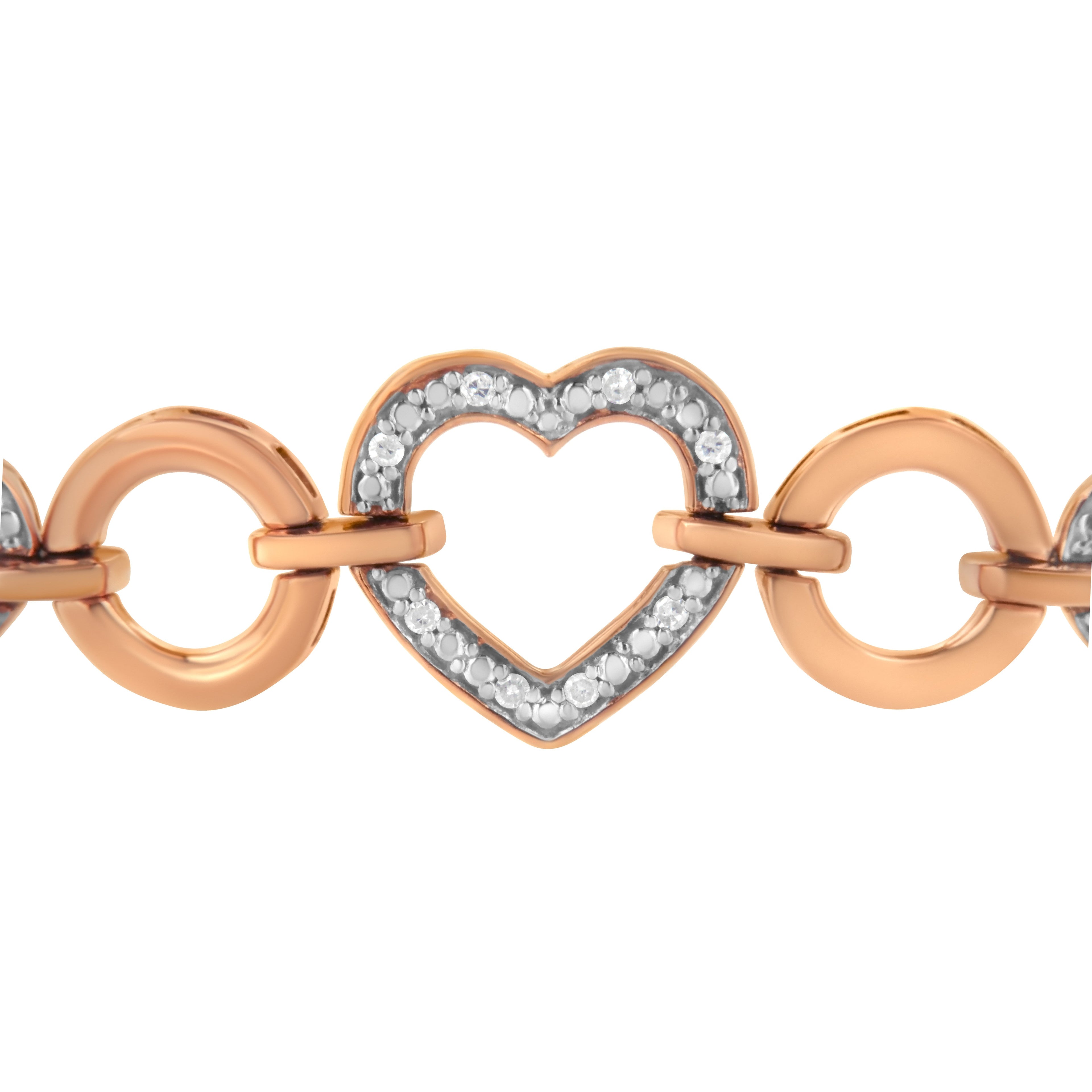 14K Rose Gold Plated .925 Sterling Silver Diamond Accent Circle and Heart Link Adjustable 6â€-10â€ Bolo Bracelet