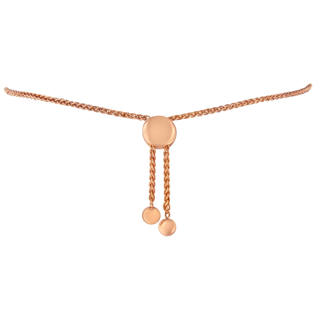 14K Rose Gold Plated .925 Sterling Silver Diamond Accent Circle and Heart Link Adjustable 6â€-10â€ Bolo Bracelet