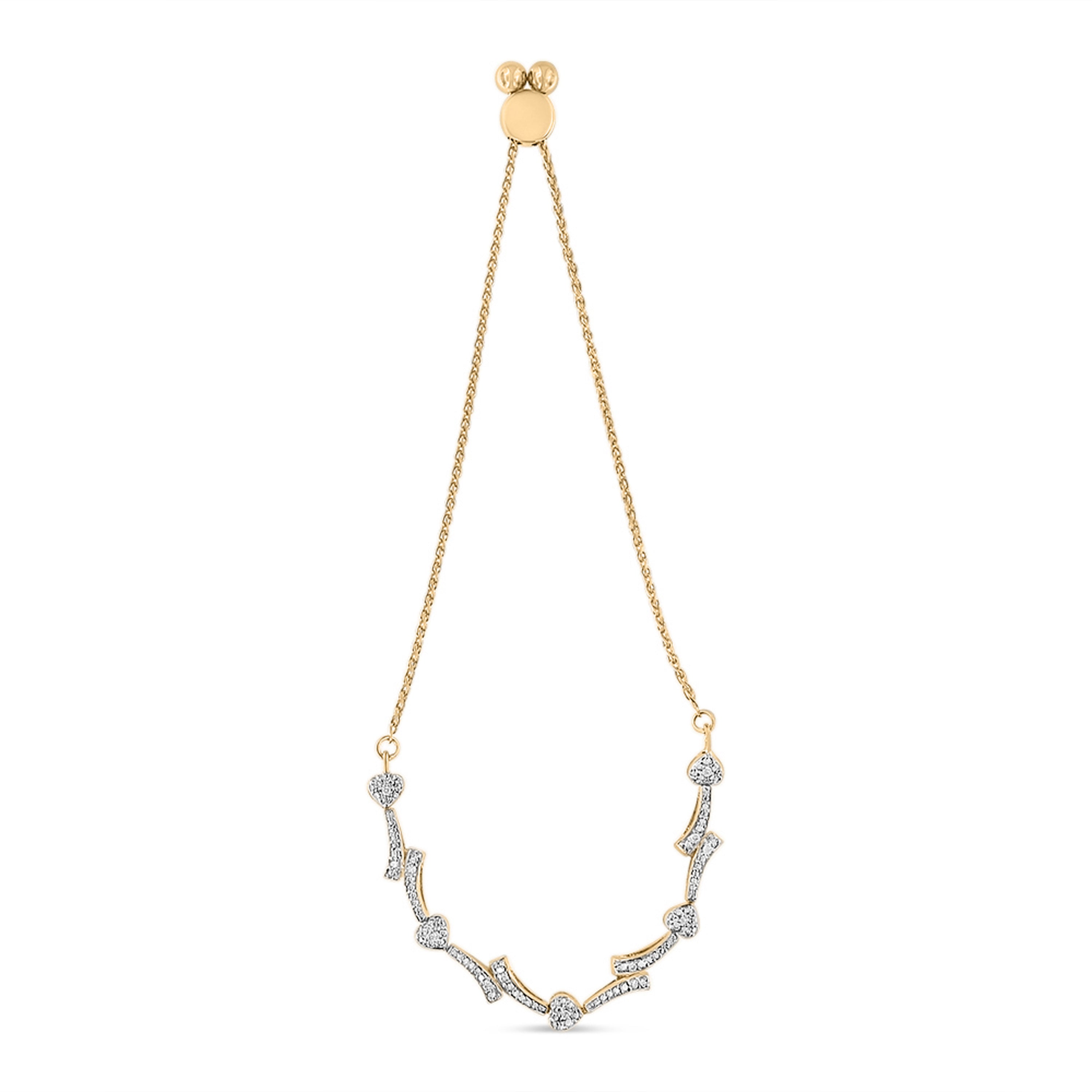 14K Yellow Gold Plated .925 Sterling Silver Diamond Accent Heart and Wave Link Bolo Bracelet (I-J Color, I2-I3 Clarity) - 6" to 9" Adjustable