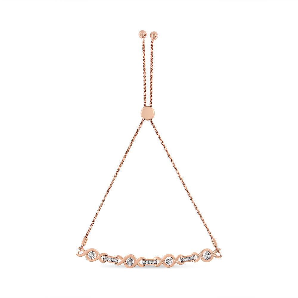 14K Yellow Gold Plated .925 Sterling Silver Channel Set Diamond Accent Twist 4â€-10â€ Adjustable Bolo Bracelet (I-J Color, I3 Clarity)