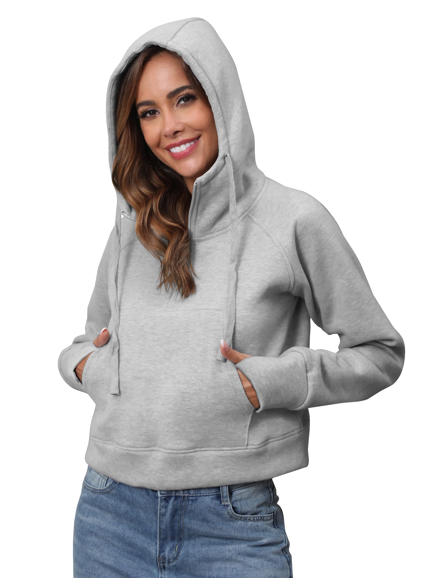 Sweatshirt for Women Trendy Queen Hoodie Preppy Clothes Comfrt Half Zip Pullover Women Grey L