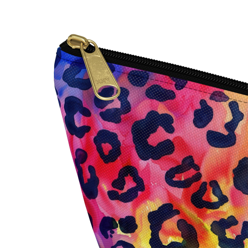 Bespattered Facade Rainbow Watercolor Leopard Accessory Pouch With T-Bottom | 2 Sizes