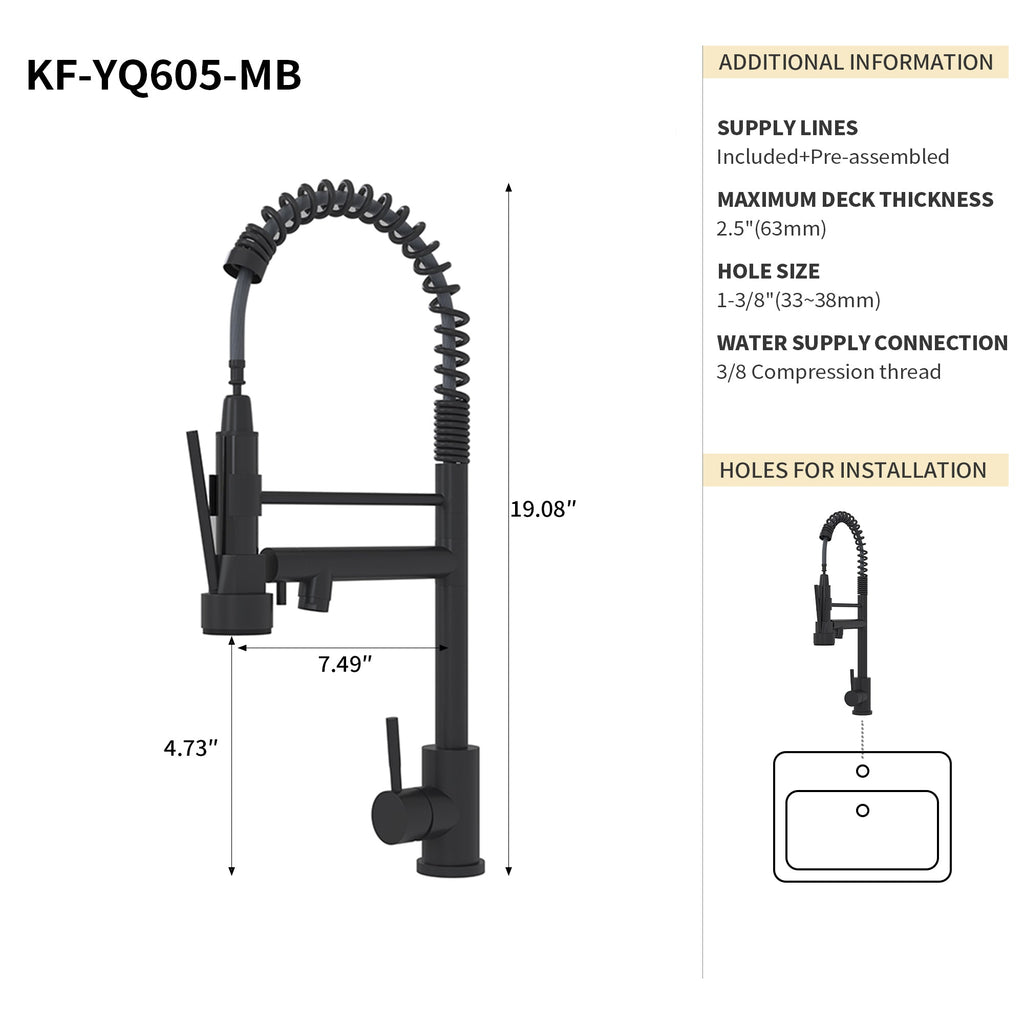 Bothwa Home CUPC Certified 19' Single Handle Kitchen Faucet (Matt Black Finish)