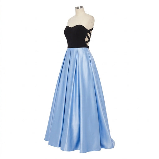 Blondie Nites Juniors Strapless Crisscross Gown Blue/Black, Size 3