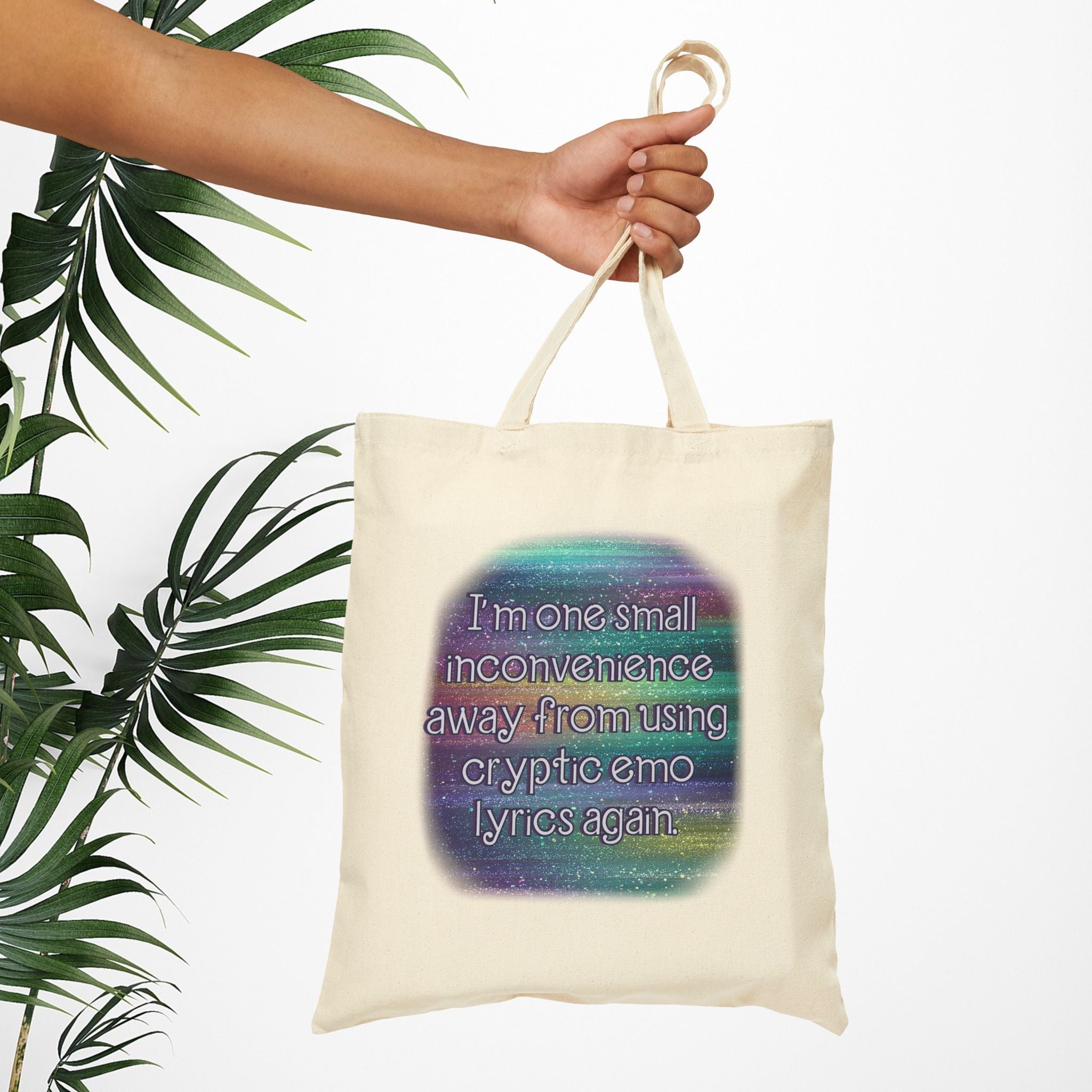 Bespattered Facade Rainbow "Cryptic Emo Lyrics" Canvas Tote Bag Reusable Carryall