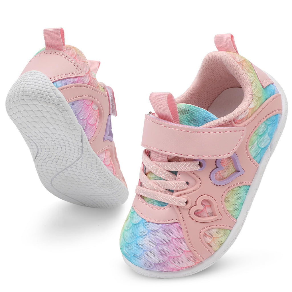 JIASUQI Baby Walking Shoes 7c Toddler Shoes for Girls Sneakers Barefoot Shoes Yellow Pink Size 4-5
